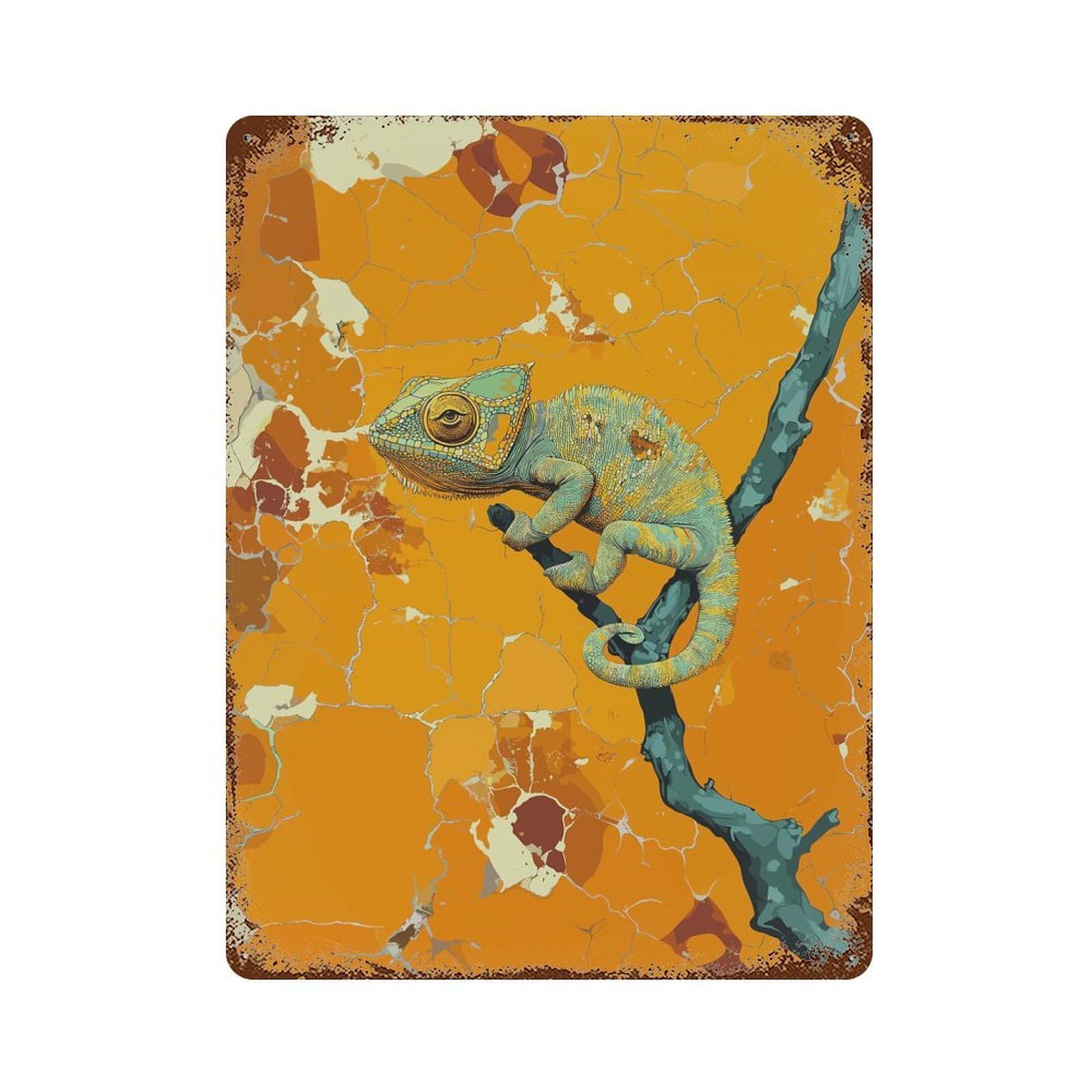 Chameleon on Branch Retro Metal Sign 15.7"x11.8", Ideal for Shed, Workshop And Garage Wall Decor