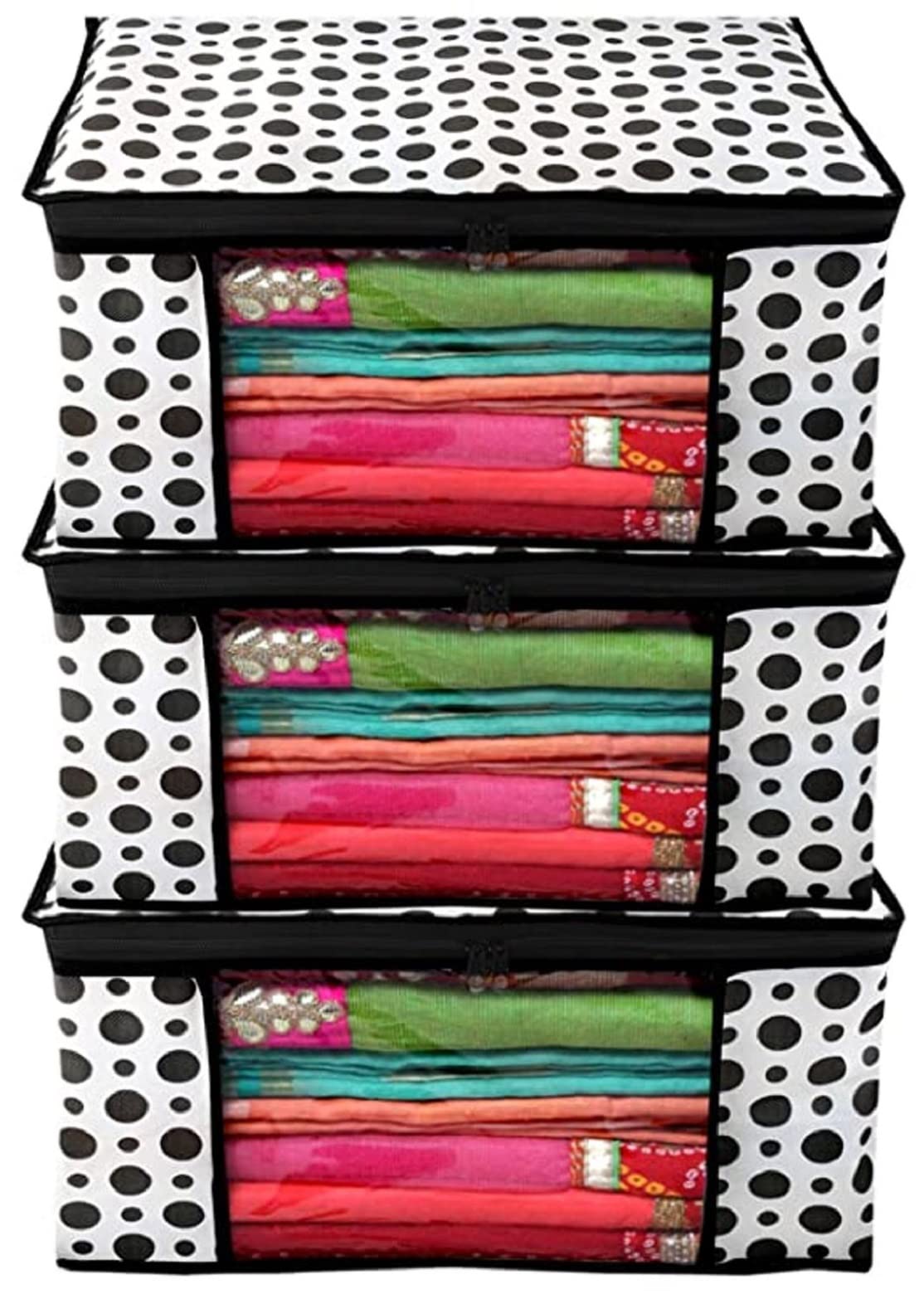 Acnos Non-Woven Premium Brand Metalic Black Design Chain White 3 Piece Non Woven Large Size Saree Cloth Cover Set Pack Of 3 Black And White (B0C6L114RZ) Amazon Price History, Amazon Price Tracker
