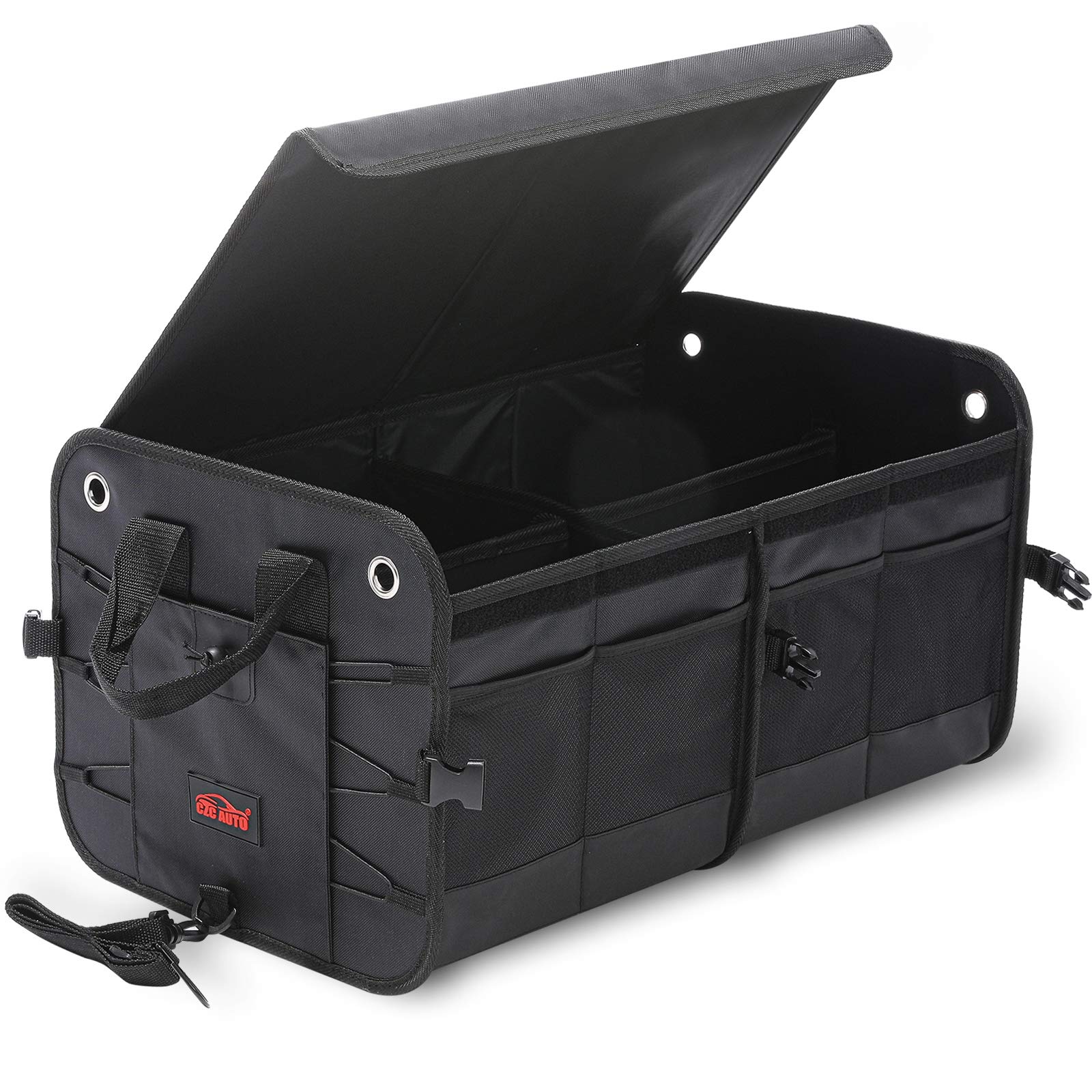 CZC AUTO Car Trunk Organizer Collapsible Cargo Trunk Storage Organizer with 4 Compartments for Car SUV Truck (Black)