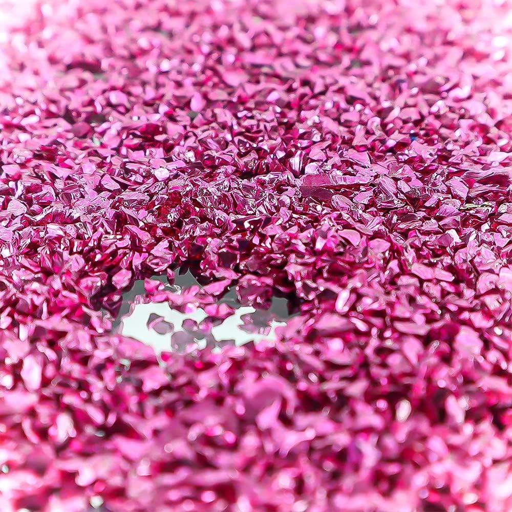 50g Sequins Glitter Crushed Glass Sz 2-4mm Irregular Broken Chips Sprinkles Chunky Shiny for Art Craft, Mold Epoxy Resin Jewelry, Nail Arts, Scrapbooking, Vase Filler, Home Decoration Supplies (Pink)