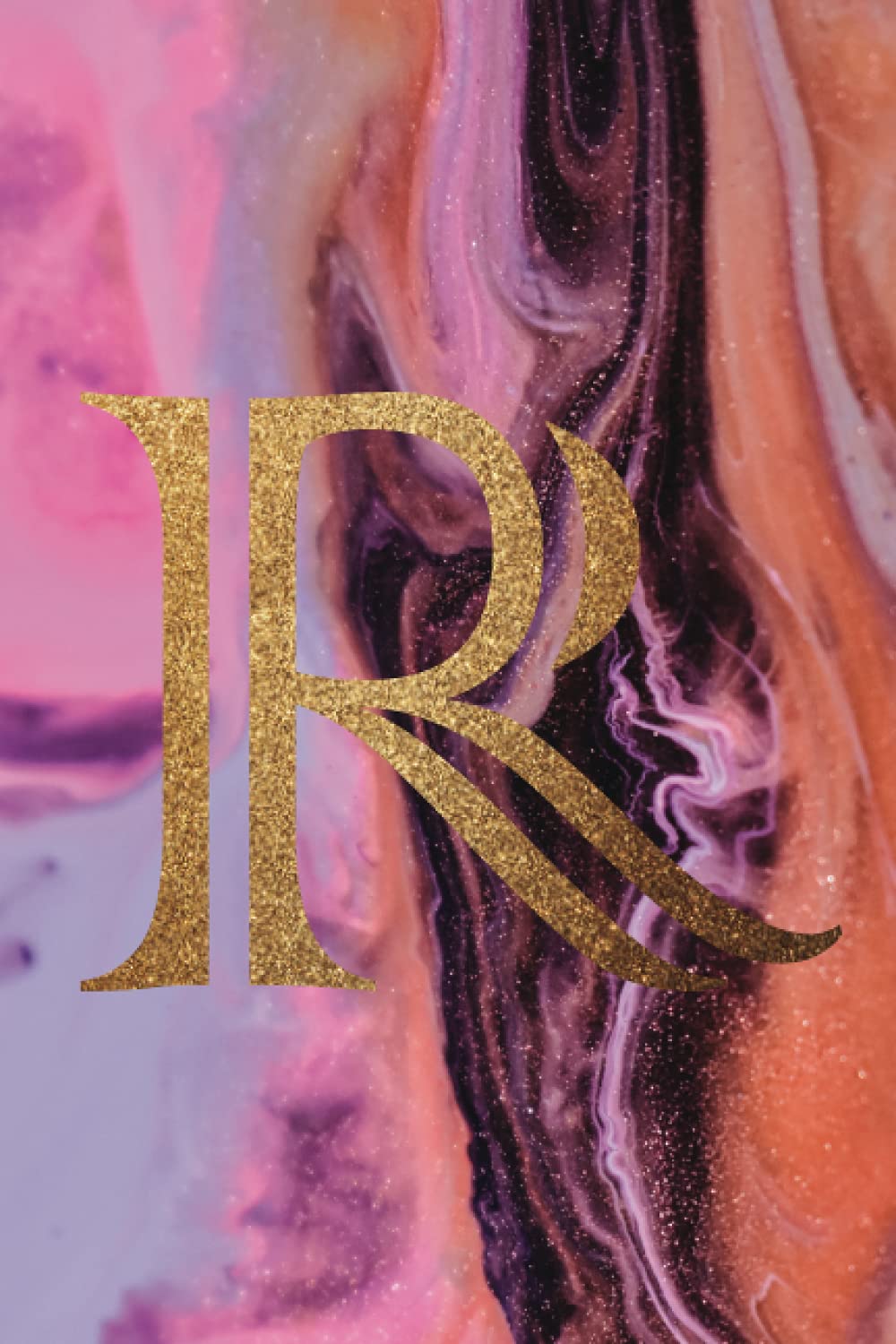 R: Rose Gold Journal, Diary, Notebook / Sparkly Golden Monogram Initial R / Special Pink Rose Gold Marble Effect , Ruled Paper , Glossy Cover