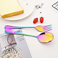 Vista 7 de Juego de cubiertos de acero inoxidable para anfitriona, 5 piezas, utensilios de servir arcoíris, incluye servidor de pasteles, cuchara de servir