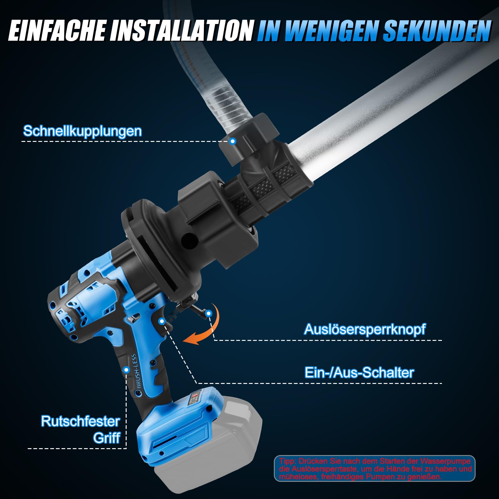 Bürstenlon Pompe de récupérateur d'eau de pluie pour Makita 18 V, compacte 10 000 tr/min, 2 vitesses, pompe à pompe portable avec sortie 3/4" 791 GPH, pour piscine/jardin/étang, camping-car