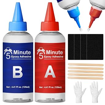5 Minute Epoxy Glue Kit, 250ml Clear Epoxy Adhesive Sturdy, Waterproof, Heat-Resistant, Fast Curing, 5 Min Epoxy Glue All Purpose, Metal, Plastic, Wood, Ceramics, Glass and More