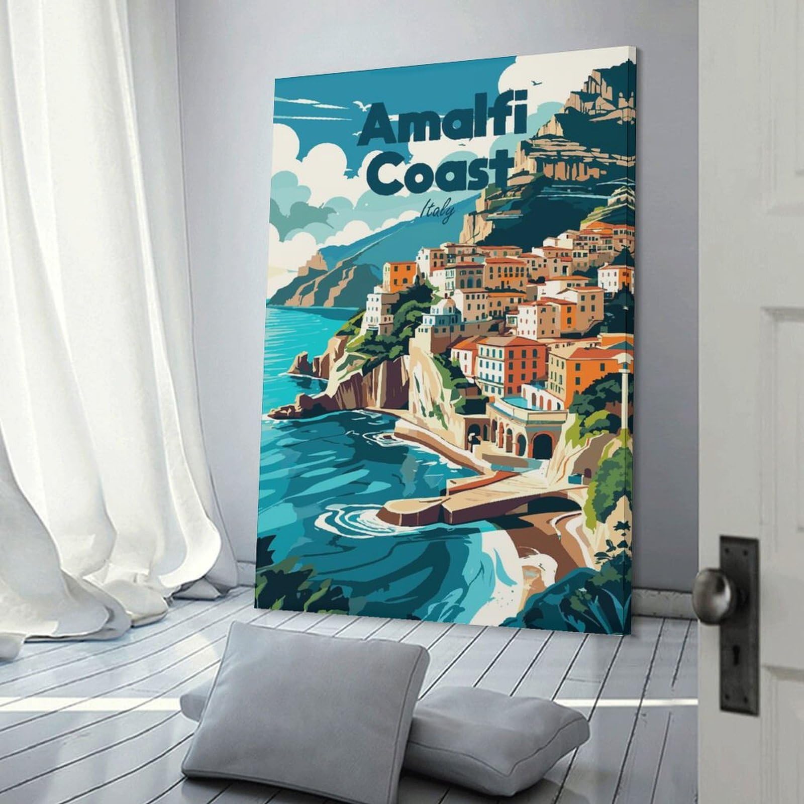 Junmoney Canvas Wall Art Amalfi Coast Italy Travel, 24x36inch(60x90cm), for Living Room, Lounge Or Sitting Room, Canvas Styling for A Polished Room Look