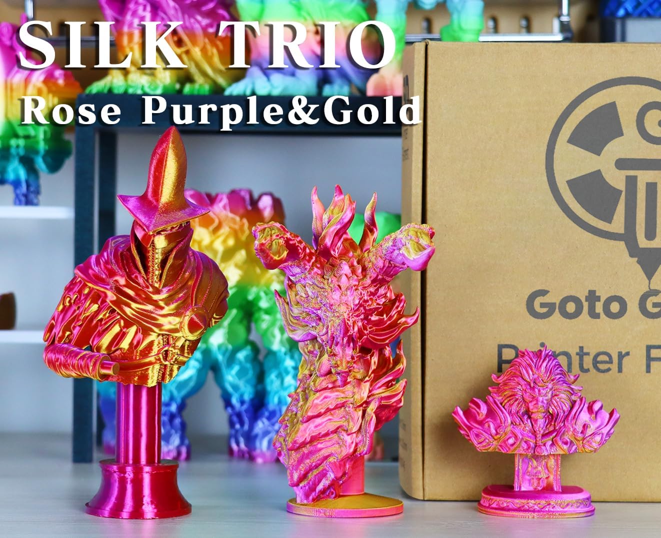 Goto Guard Silk PLA Filament,Dual Color PLA,Tri Color Filament Bundle,3D Filament Multicolor PLA, Multicolor Filament for Most 3D Printer, 3D Printing Filament 1.75mm 2KG(4.4lbs)