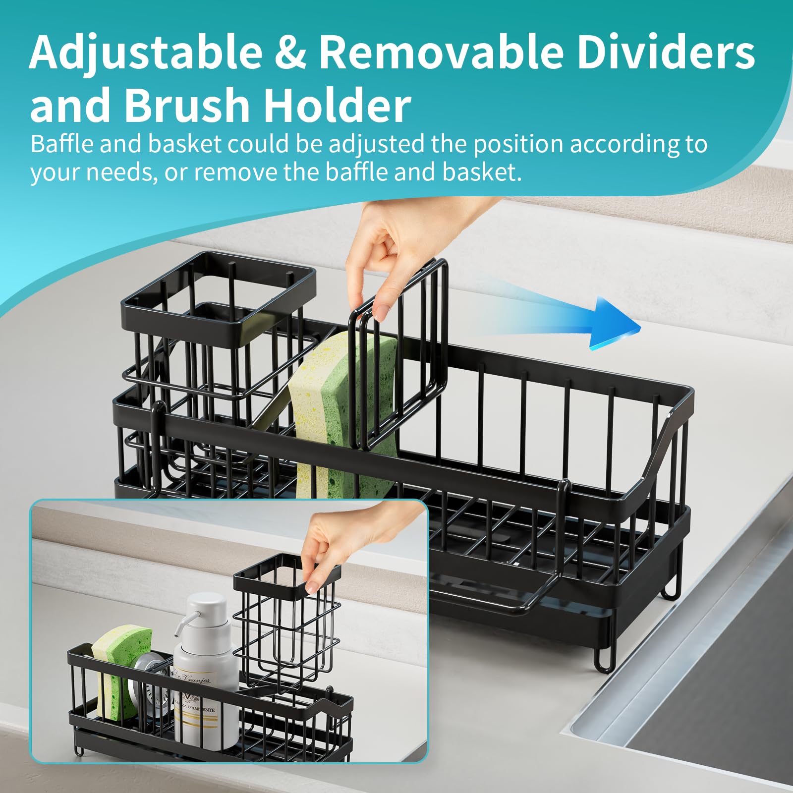 iHomara Spülbecken Organizer Küchen,Schwammhalter,Spülorganizer Edelstahl,Spülmittel Halterung,Sink Caddy Kitchen Organizer,Küchenorganisation Spüle,Spülutensilien Aufbewahrung