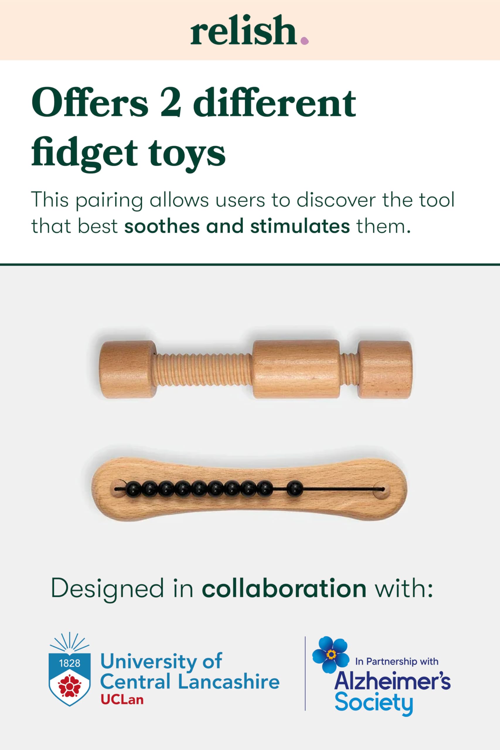 Relish - Fidget Toys, Fidget Widget Duopack Set di giocattoli in legno - Prodotti sensoriali per Alzheimer e demenza, attività per anziani/anziani