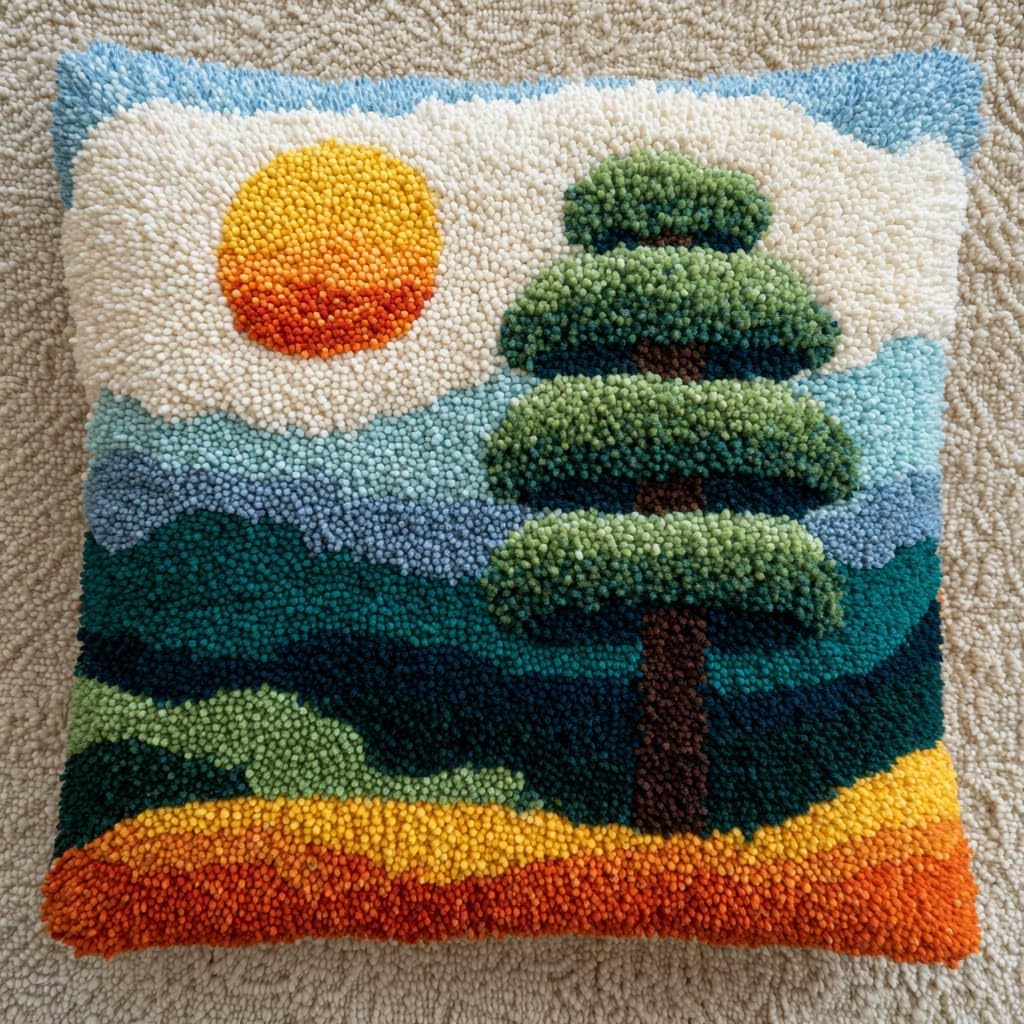 Taxpy Latch Hook Kits, Big Tree Pillow for Pillow Pre-Printed Patterns Pillowcase Needlework Crochet Yarns Latch Hooking Cushion 17x17inch