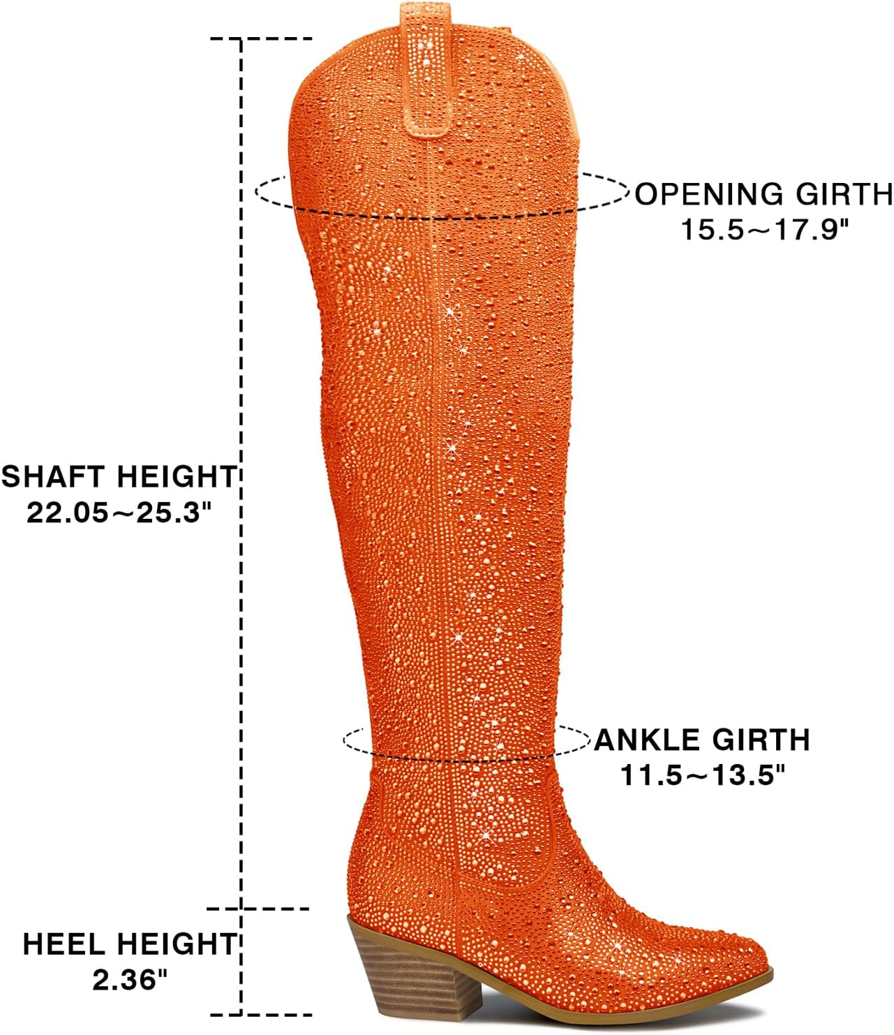 Women's Silver sparkle Rhinestone Over the Knee Cowboy Boots Sexy Glitter Pointed Toe Chunky Heel Zipper Wide Calf Tall Cowgirl Boots Fashion Retro Classic Party Shoes for Girls
