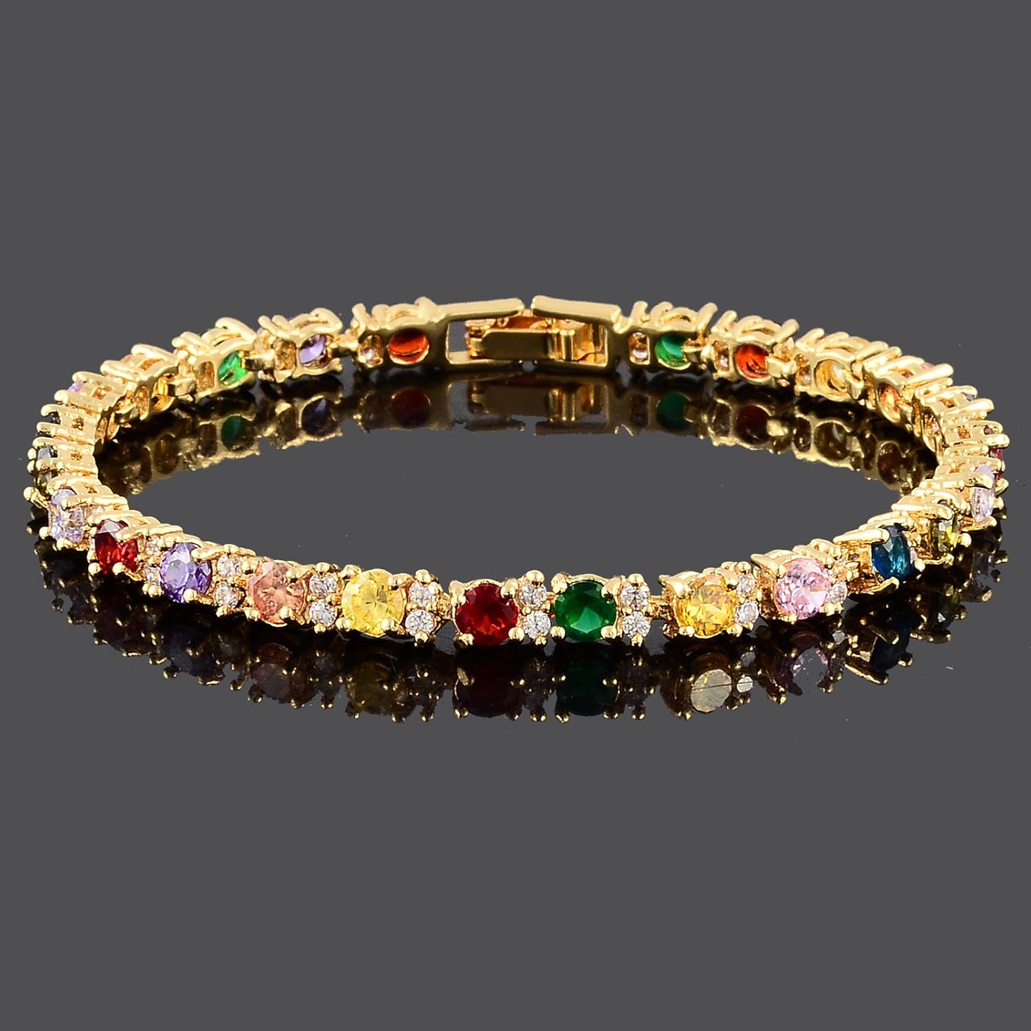 RIZILIA Eternity Tennis Bracelet & Round Cut CZ in Yellow Gold Plated, 7" - Image 2