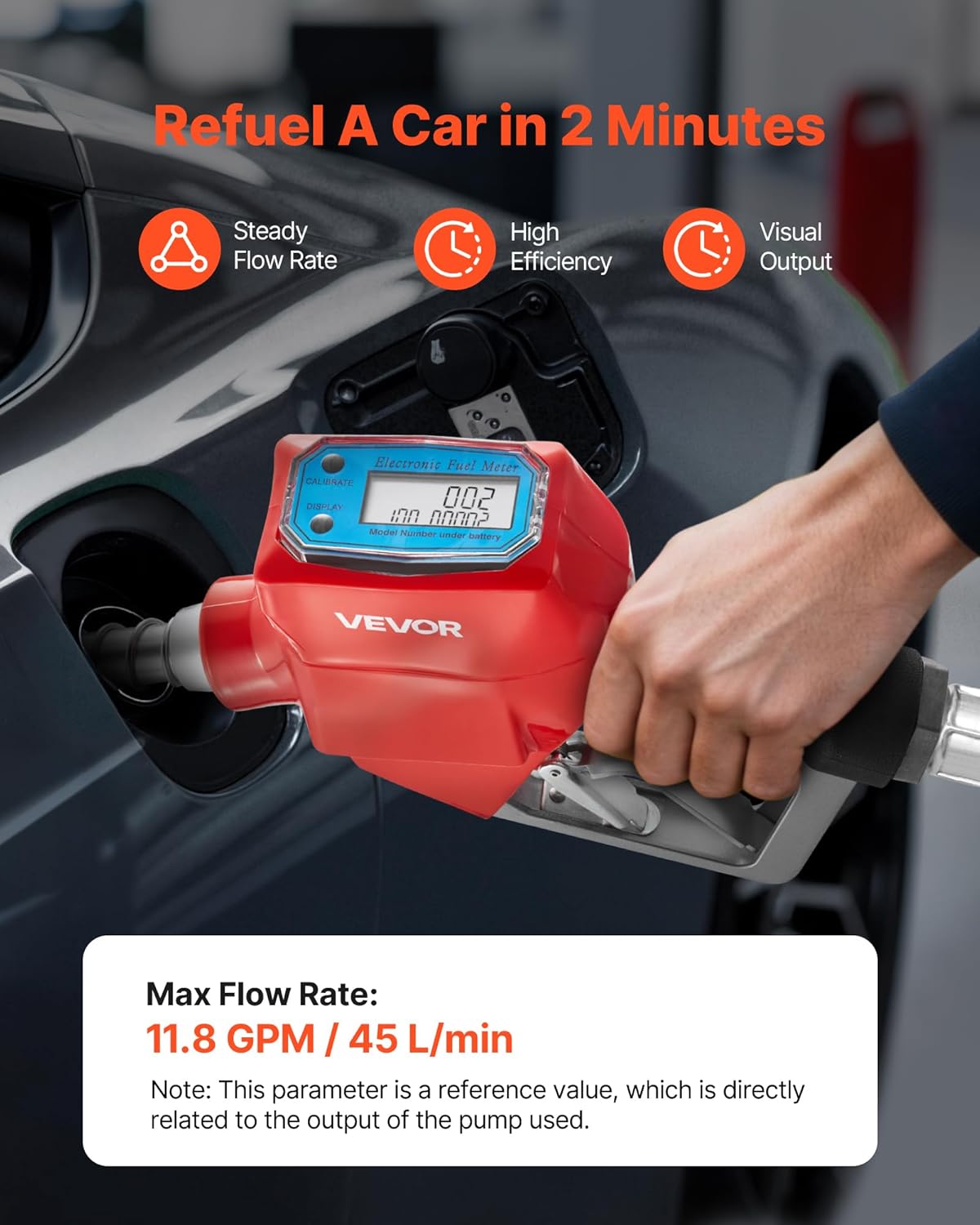 VEVOR 1 Inch Barb Digital Fuel Nozzle with Swivel, Max Flow Rate 12.6 GPM, Auto Shut Off Diesel Gas Pump Nozzle with 3/16 in (OD=20 mm) Spout & Digital Display, Used for Gasoline, Diesel, Kerosene Red