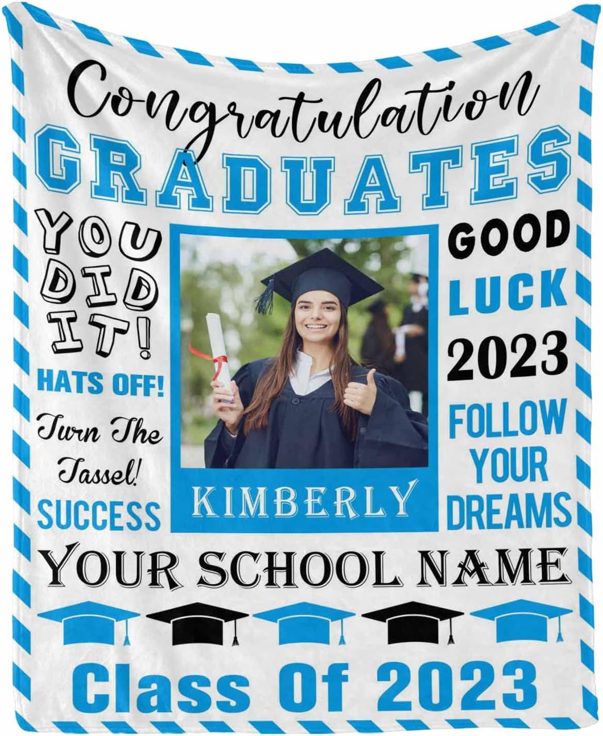 Custom Class of 2023 Senior Graduation Blanket Personalized Graduation Gift Throws Blankets with Photo for Daughter Granddaughter Niece Friends 40x50 Inches