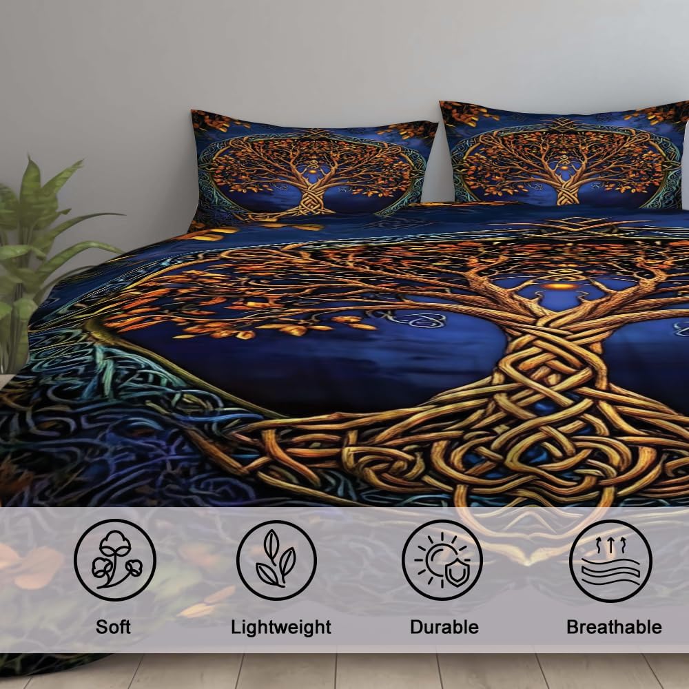 Celtic Viking Tree of Life Bedding Set, Yggdrasil Quilt Bed Sets King Queen Twin Throw Size, Celtic Bedding, Viking Comforter, Tree of Life Viking Bedroom Decor (Viking Tree of Life)