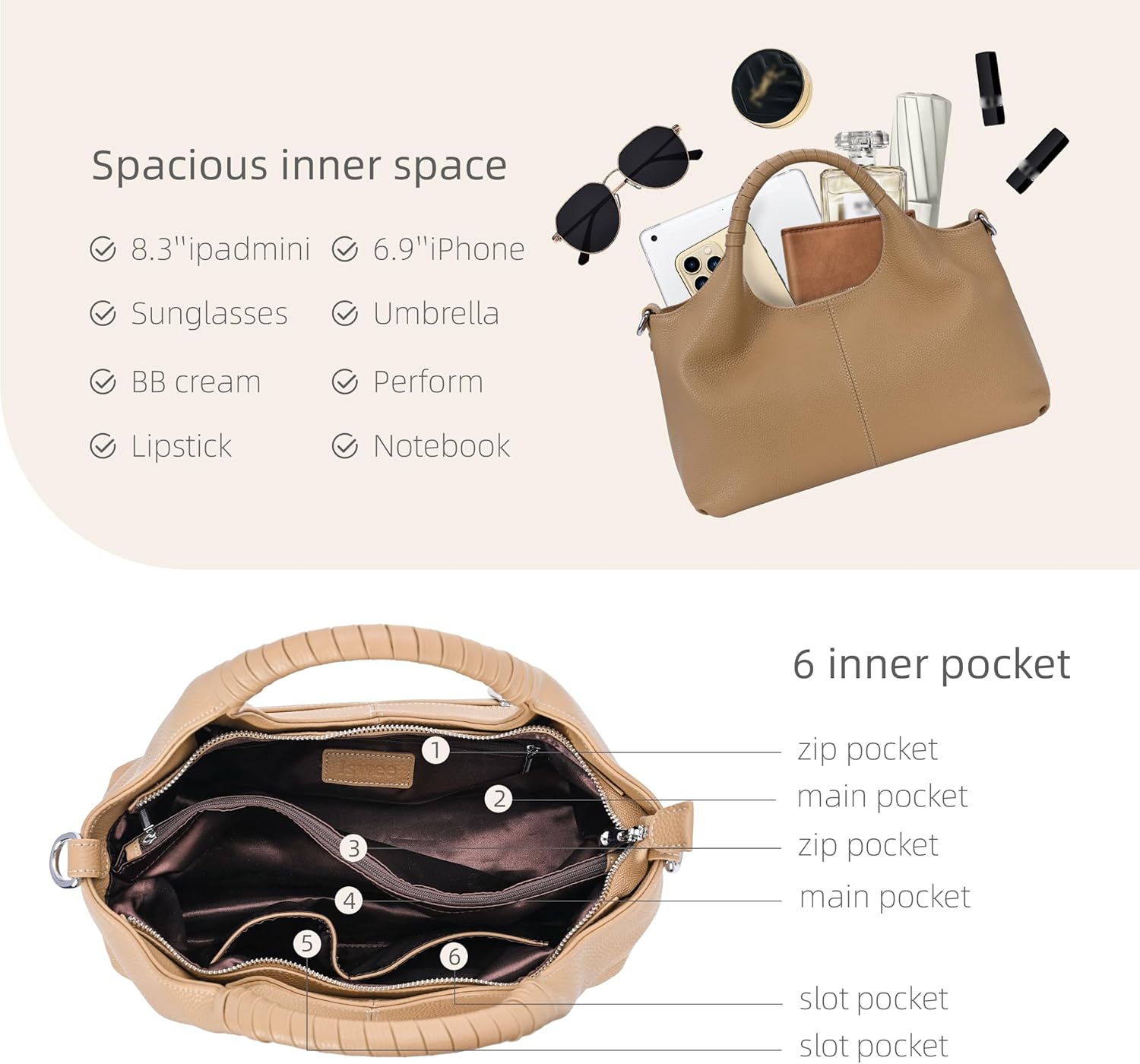 Iswee Genuine Leather Shoulder Bags Purses and Handbags for Women Satchel Designer Cross Body Hobo Medium Size Tote - Image 4