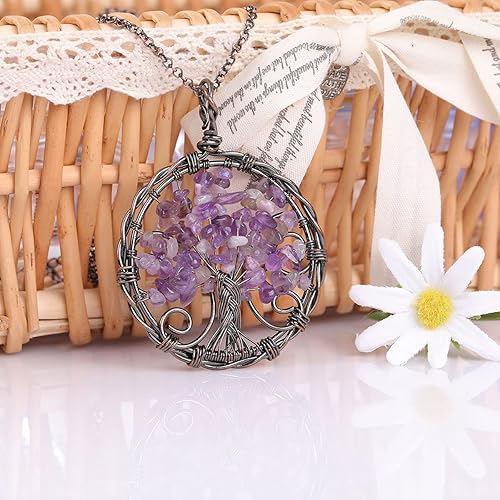 Miniatura 4 de JOE FOREMAN Flourish - Collar con colgante de chakra del árbol de la vida, joyería para mujer, hecho a mano, chips de cristal de amatista natural,