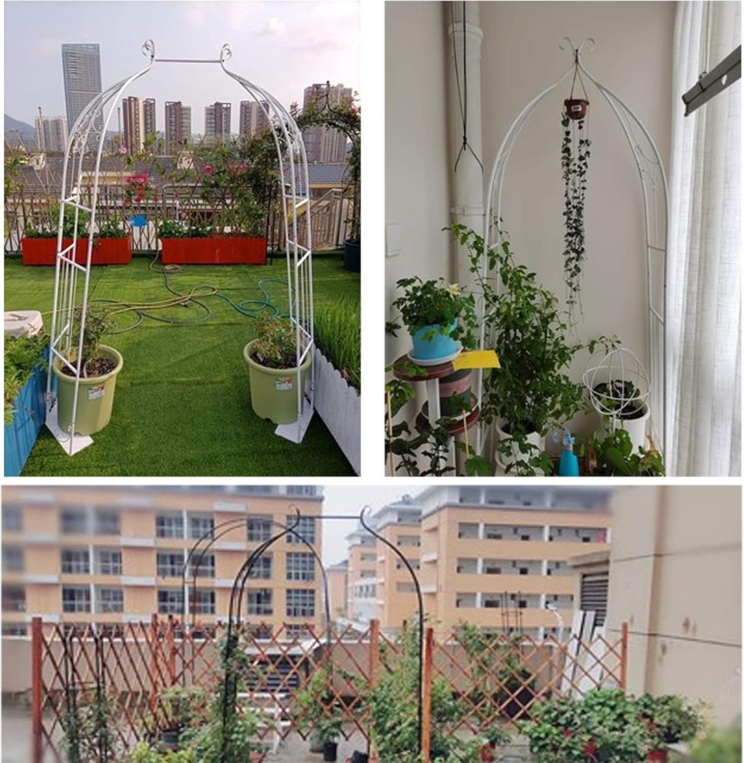 Garden Arch Gazebo,Metal Rose Arch for Various Climbing Plants,Wedding Arch with Base,Climbing Support Trellis Archway Pergola Trellis for Indoor/Outdoor,Weatherproof,Black,White