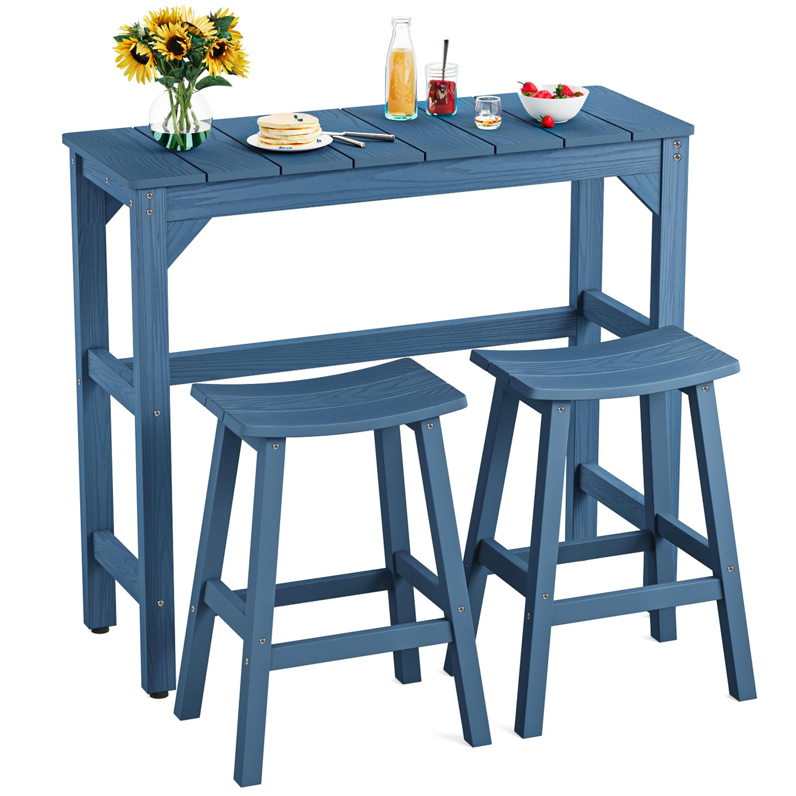 LAHAAP 3-piece outdoor bar set with table and stools in blue