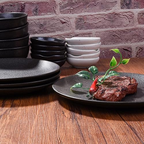 Miniatura 3 de Juego de platos negros de cerámica, platos de cerámica japonesa de 8 pulgadas, juego de 4