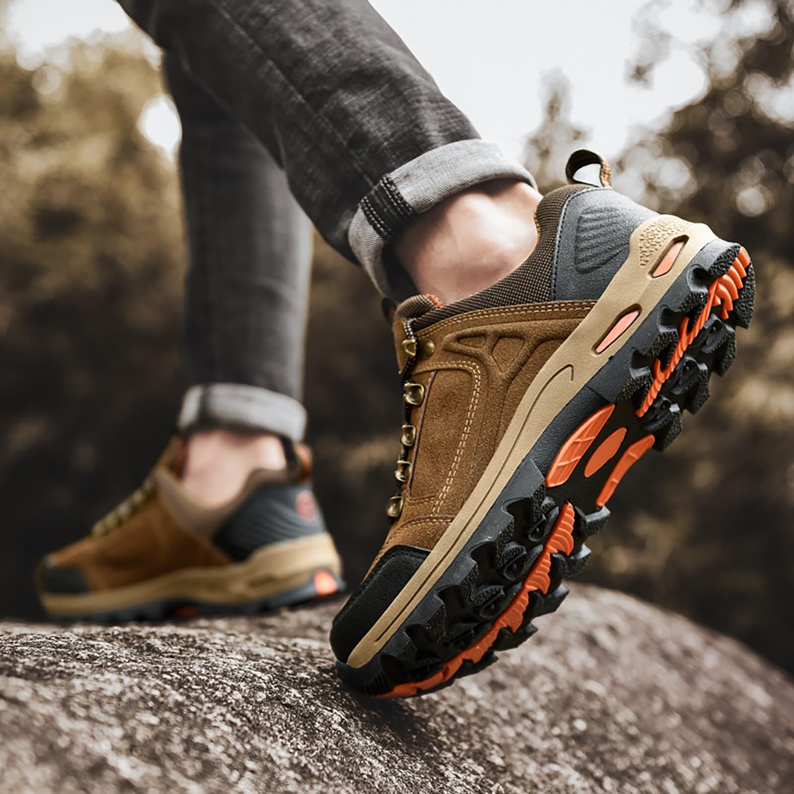 Zapatos de senderismo para hombre, impermeables, ligeros, antideslizantes, ligeros, con amortiguación, suela gruesa, zapatos de montaña, cómodos zapatos de ocio