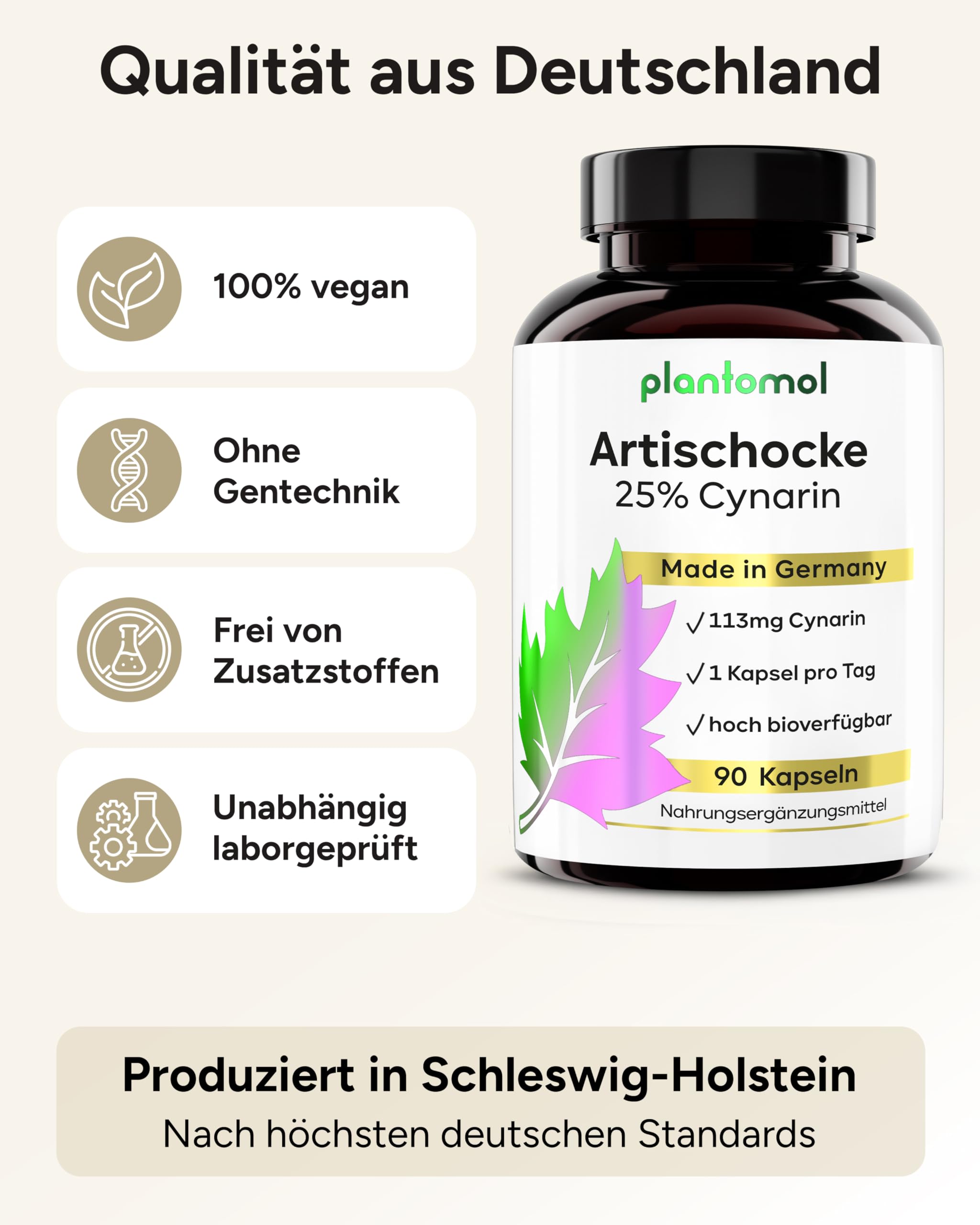 90 Artischocken Kapseln hochdosiert mit 113mg Cynarin - nur 1 Kapsel/Tag - Artischocken-Extrakt hochdosiert - 3 Monatsvorrat