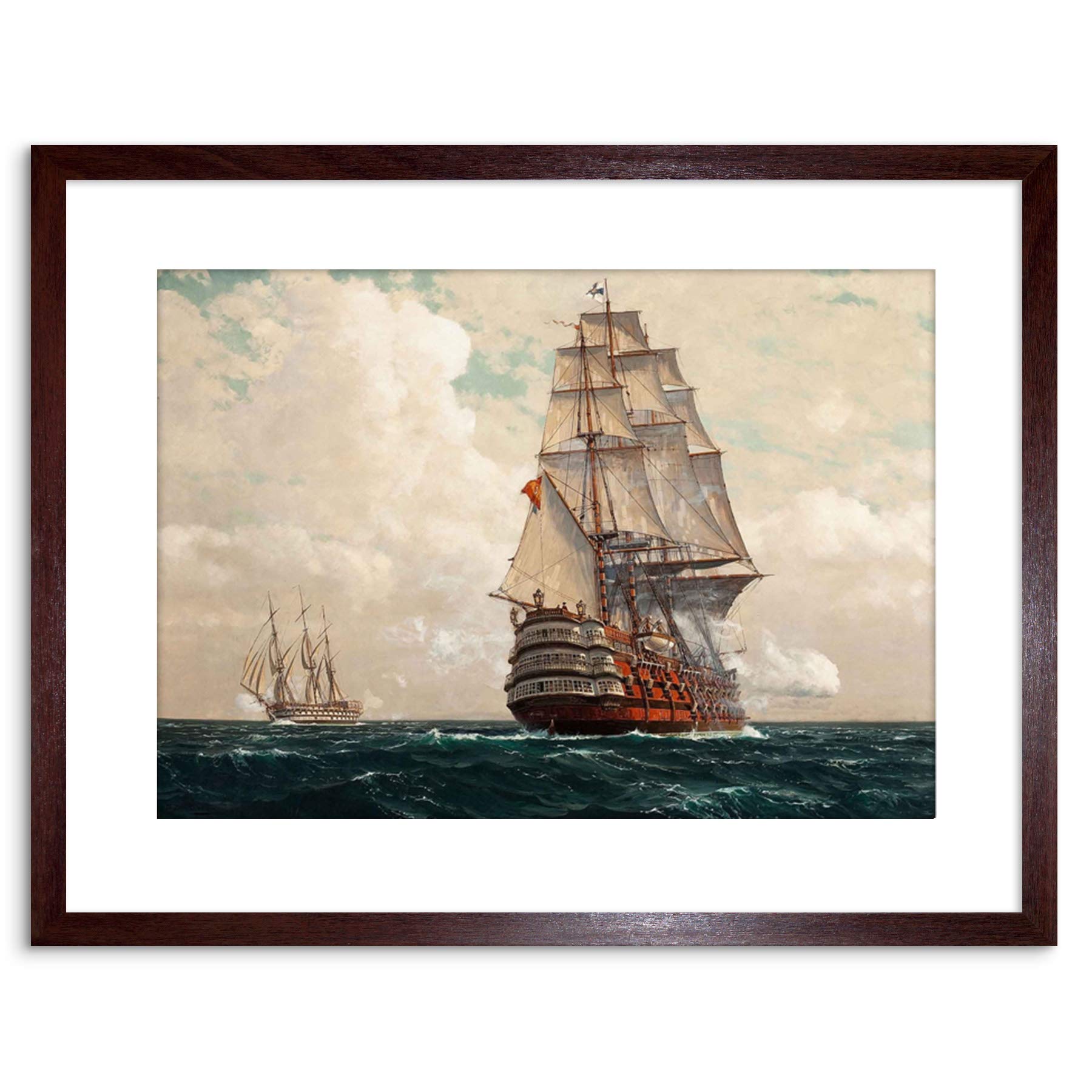Wee Blue Coo Brown Painting Seascape Naval Diemer Ship At Sea Framed Wall Art Print