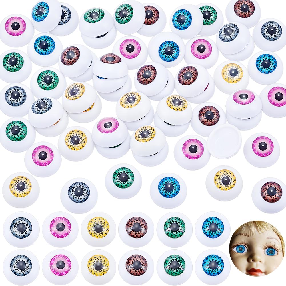 UNICRAFTALE 60 Pcs 6 Colors Plastic Safety Eyes 20mm Diameter Realistic Half Round Eyes for DIY Crafts Halloween Eyeballs Glass Eye for DIY Doll Puppet Plush Animal Making