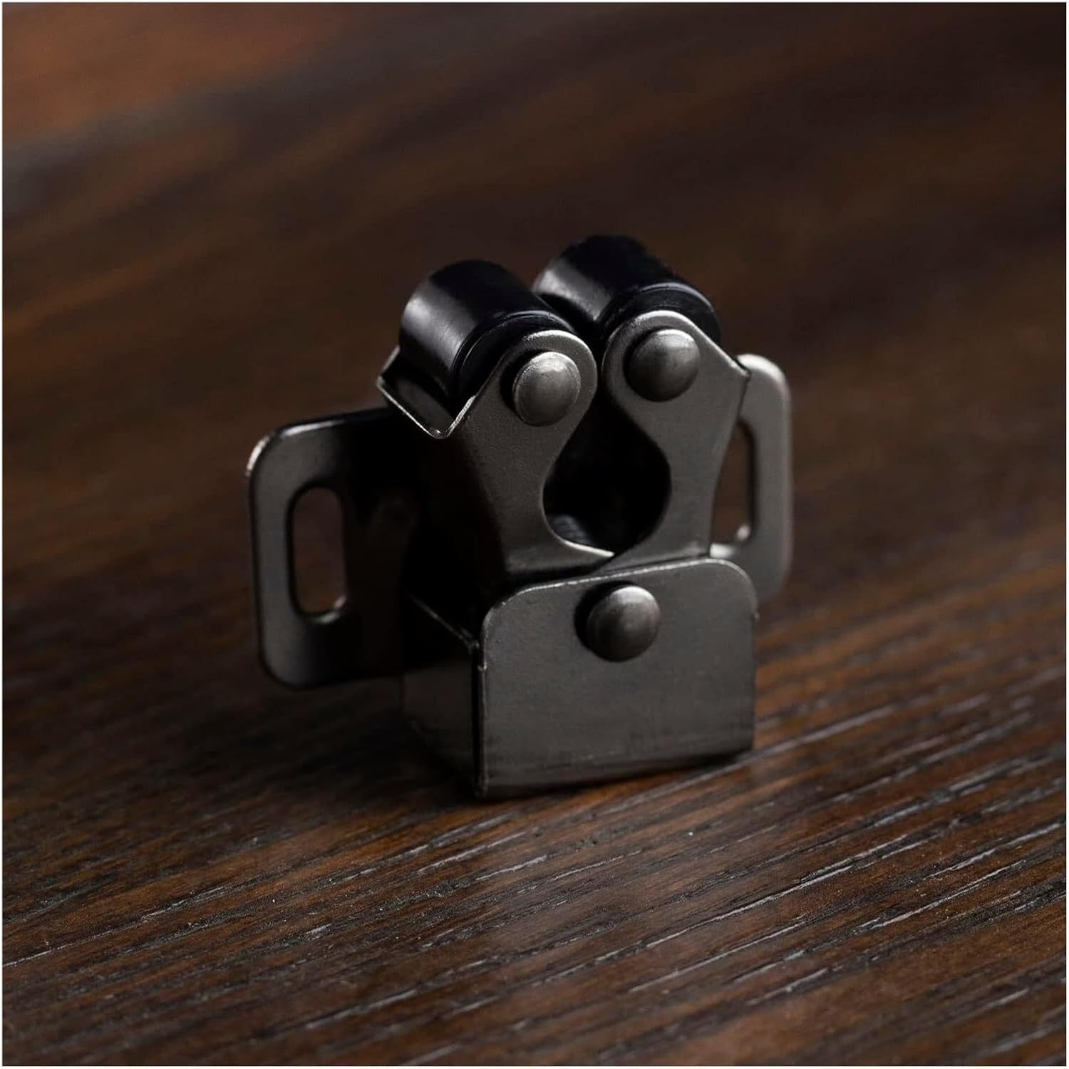 Furniture Door Stoppers Antique Copper Color Cupboard Cabinet Roller Latch Twin Double Catches with Striker and Free Screws(Black Nickel 2pcs)