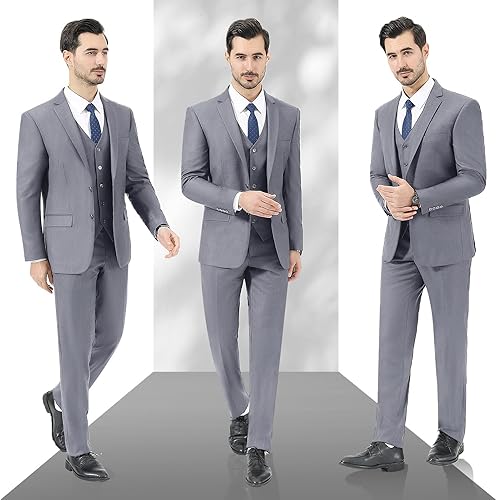 Miniatura 2 de LUPURTY - Traje de 3 piezas para hombre, ajuste delgado, traje de 2 botones para negocios, bodas, fiestas, blazer de esmoquin, conjunto de chaqueta,