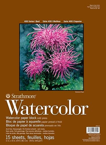 Strathmore 400 Series - Bloque de acuarela prensado en frío 11 x 15 pulgadas 4 lados 15 hojasbloque