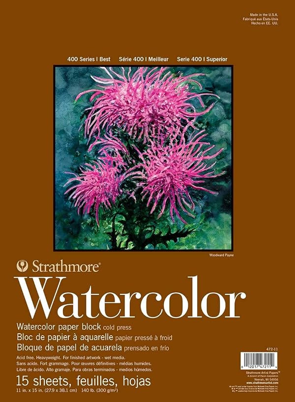 Strathmore 400 Series Watercolor Block, Cold Press, 11"x15" Bound (4 sides), 15 Sheets/Block by Strathmore - Used condition - US$15.04