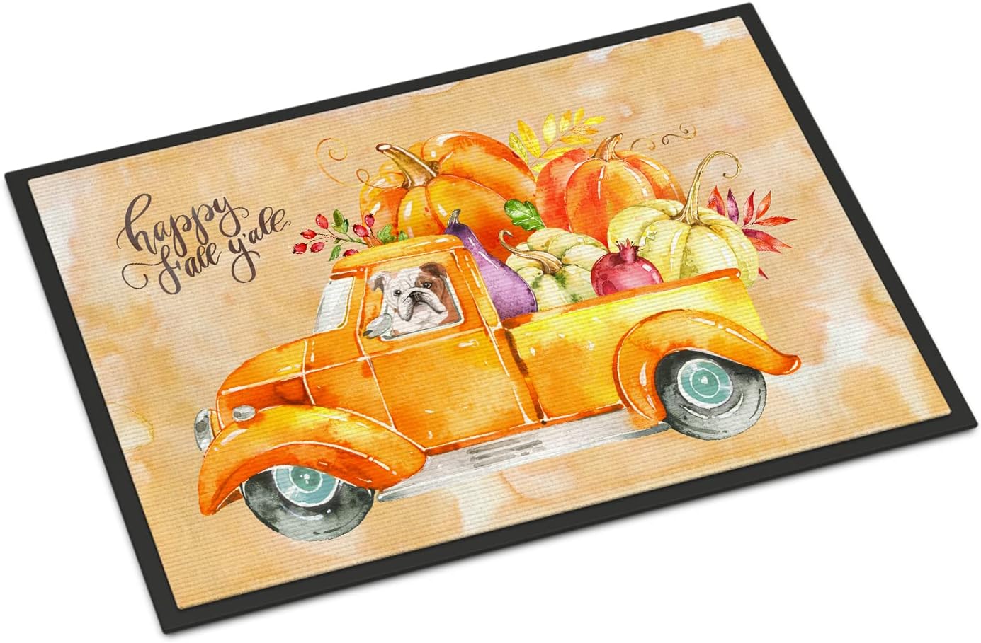 Caroline's Treasures CK2665JMAT Fall Harvest English Bulldog Doormat 24x36 Front Door Mat Indoor Outdoor Rugs for Entryway, Non Slip Washable Low Pile, 24H X 36W
