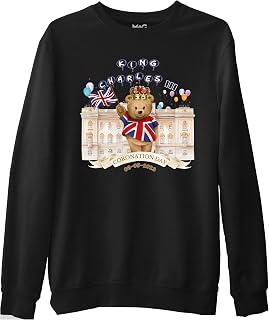 King Charles III Coronation Bear Sweatshirt - Union Jack Flag Commemorative Souvenir British Monarchy Jumper - Collectible Memorabilia Gifts