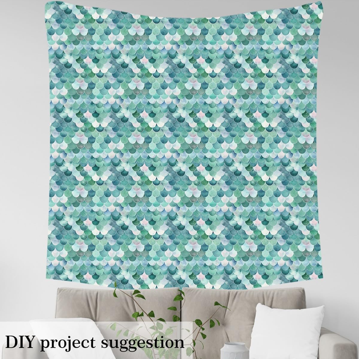 Feelyou Fish Scale Fabric by The Yard Kids for Girls Boys Kids 3 Yard Modern Art Upholstery Fabric for Chairs Room Decor Luxury Fabric Teal Reupholstery Fabric Decor Soft Flannel