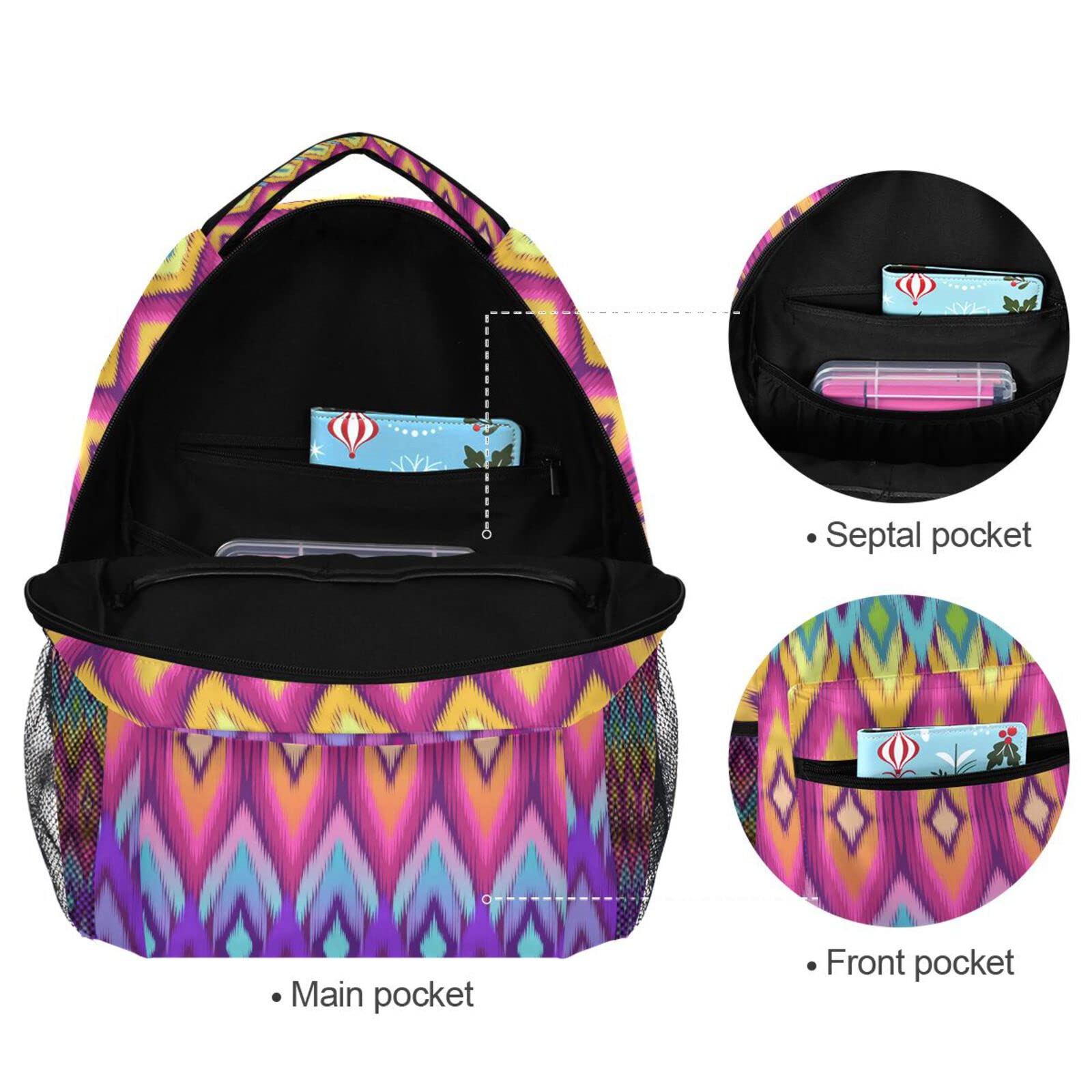 Aztec Geometrischer Regenbogen Schulrucksack für Mädchen Jungen Kinder Schultaschen Rucksack Niedliche Büchertaschen Tagesrucksack Leichte Reise Laptop Tasche Kleinkind Umhängetasche, mehrfarbig, Größe L