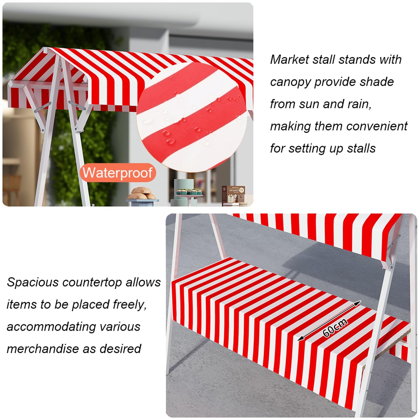 Carrello pieghevole con ruote per bancarelle di mercato - Giallo Street Food Vendor Trolley con baldacchino per mercati notturni uso commerciale 130x60x200 cm
