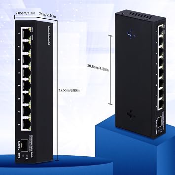 8 Port 2.5G Unmanaged Ethernet Switch 8x2.5GBase-T Ports 1x10G SFP+ Fiber Switch 60Gbps Bandwidth Desktop/Wall Mount Plug and Play Compatible with 100/1000/2500Mbps(9port| 82.5G + 110G SFP+)