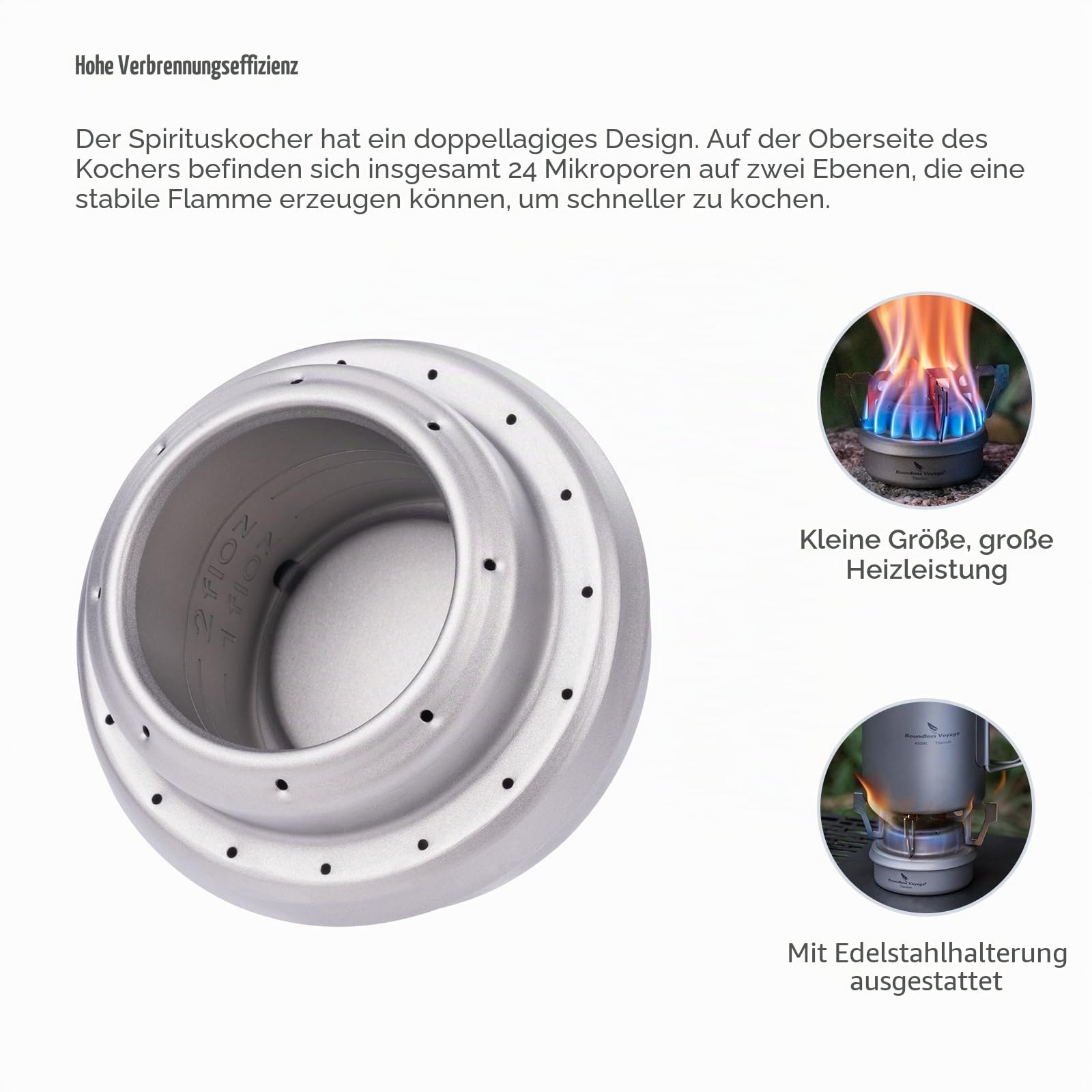 iBasingo Titan Alkoholkocher Spirit Herd mit Halterung Camping Spirituskocher Tragbarer Brenner Outdoor Mini Heizung Flüssigalkohol Herd Picknick Ofen Backpacking Wandern Stove mit Sack Ti2001C