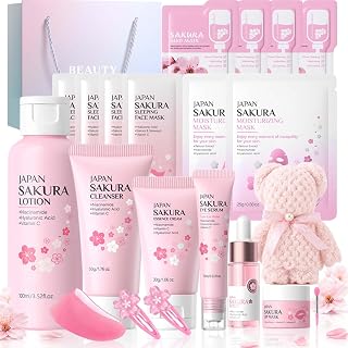 Sakura Skincare Set - 21PCS Beauty Set Mädchen Japan Sakura Skin Care - Skincare Geschenkset für Mädchen, Teenager und Frauen - Gesichtspflege Set Damen - Pamper Geschenkset Frauen Teenager