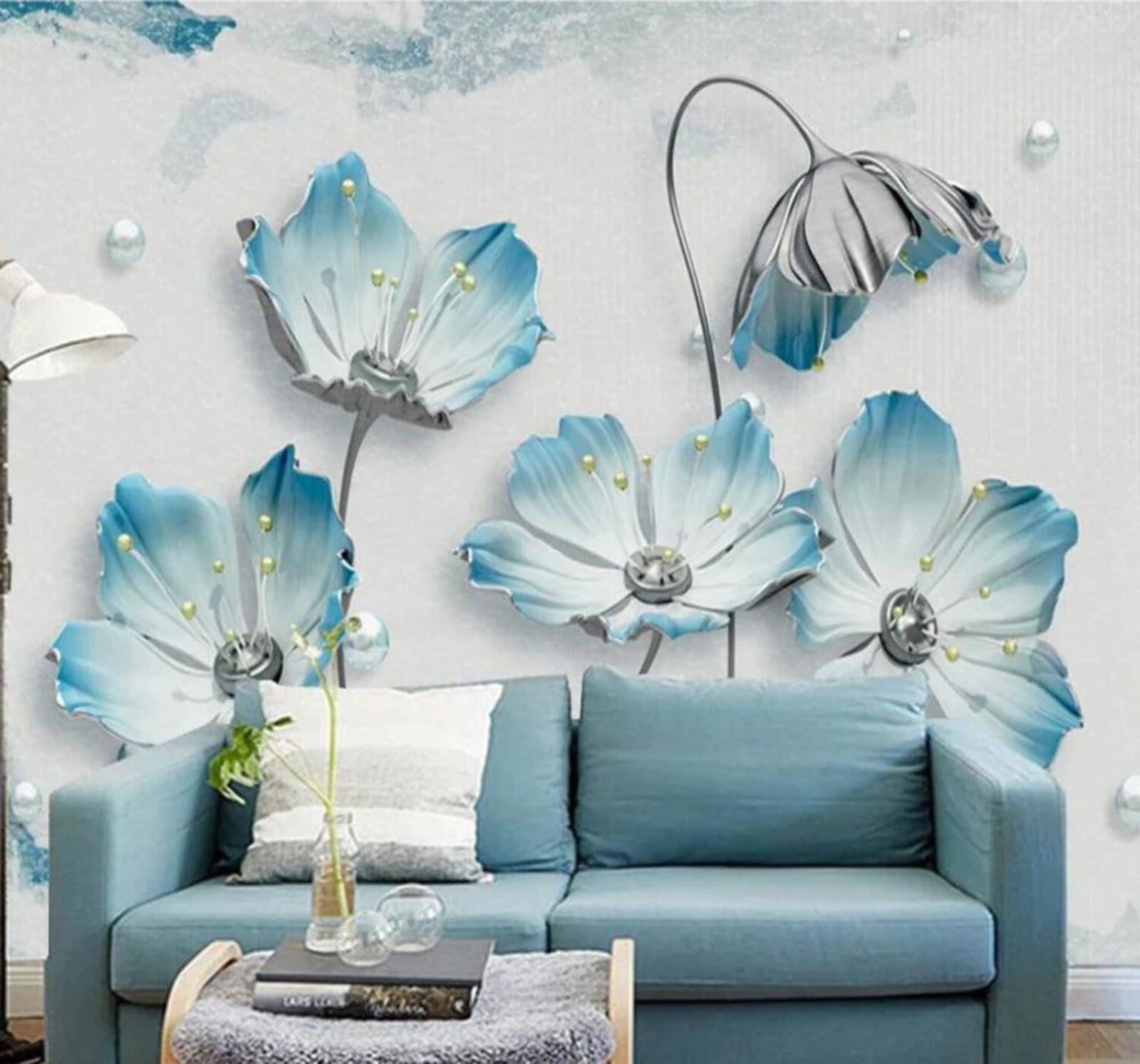 Tzxztt 250Cm×170Cm(B×H) Fresh Hand Drawn Jewellery Wildflowers Modern 3D Wallpaper Premium Textured Silk Neutral Tones Material Ideal For Living Room Bedroom-250Cm×170Cm