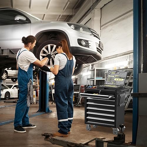 Miniatura 7 de Caja de herramientas con ruedas de 7 cajones, caja de herramientas con sistema de bloqueo y cajones deslizantes, organizador de caja de herramientas