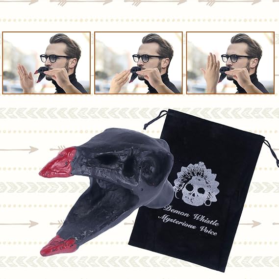 Aztec Death Whistle, Crow Skull Aztec War Whistle with Drawstring Bag & Lanyard 125 dB Authentic Human Sounding Screams for Collection Halloween Festival of the Dead Gift