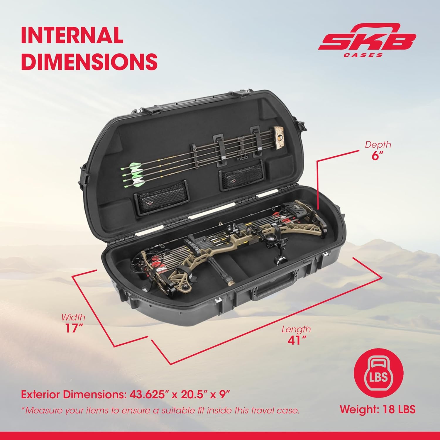 Internal dimensions of the SKB iSeries Shaped Bow Case with a bow inside