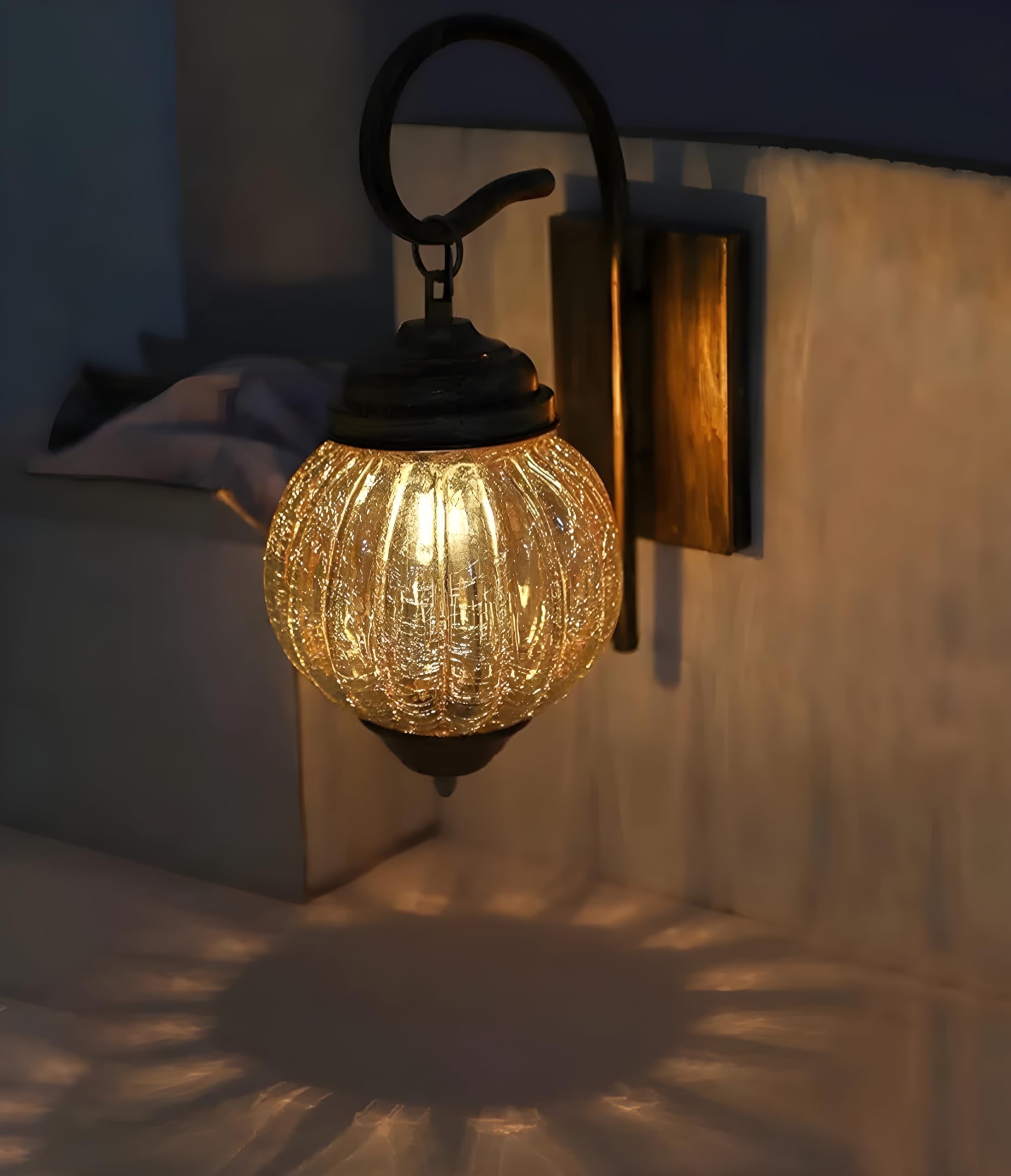 twixle Copper Lantern Metal and Glass Shades Wall Light for Living Room Ancient/Retro/Antique/Wall Lamps for Bedroom/for Living Room/Wall Lights for Home Decoration/Bedside Wall lamp (Without Bulb)