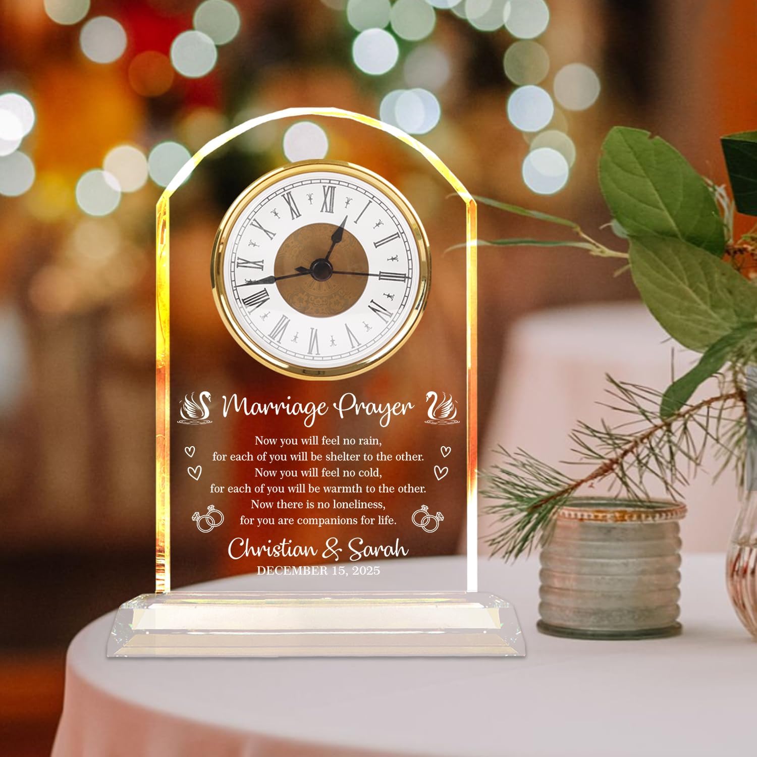 Personalized Clock Wedding for Couples, K9 Crystal Clear Glass, Custom Wedding Crystal Clock, A Treasured Gift to Commemorate A Romantic Moment