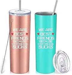 2 pacotes de melhores presentes de copo de amizade para mulheres, presentes engraçados de aniversário para irmã, melhor amiga, melhor amiga, senhora, ela, amigas, colegas de quarto, copo a vácuo amigo