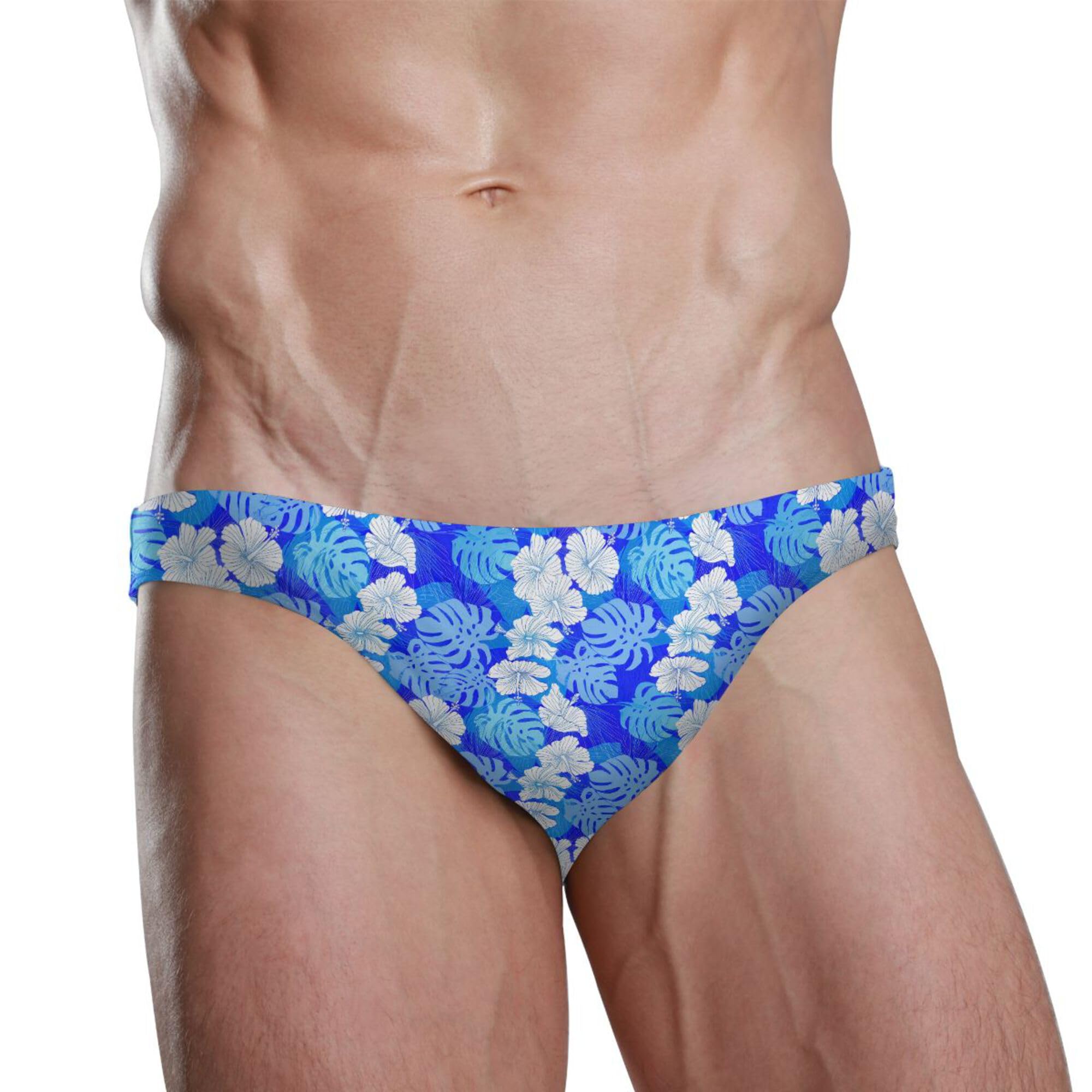 Blue Flowers Palm Leaves Swim Briefs for Men Swimsuit Bikini Swimwear S B0404802