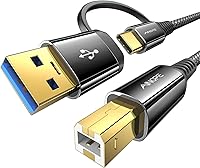 Vista 8 de Cable de impresora AINOPE 1 metro gris, cable USB para impresora USB A y USB C a USB-B 2.0 para MacBook Pro, cable MIDI USB C de nailon nuevo