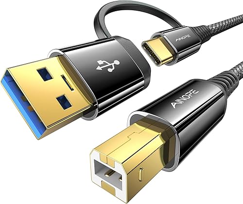 AINOPE Cable de impresora negro de 6.6 pies, cable USB A y USB C a USB-B 2.0 para MacBook Pro, cable USB C MIDI nuevo nailon trenzado nunca ruptura
