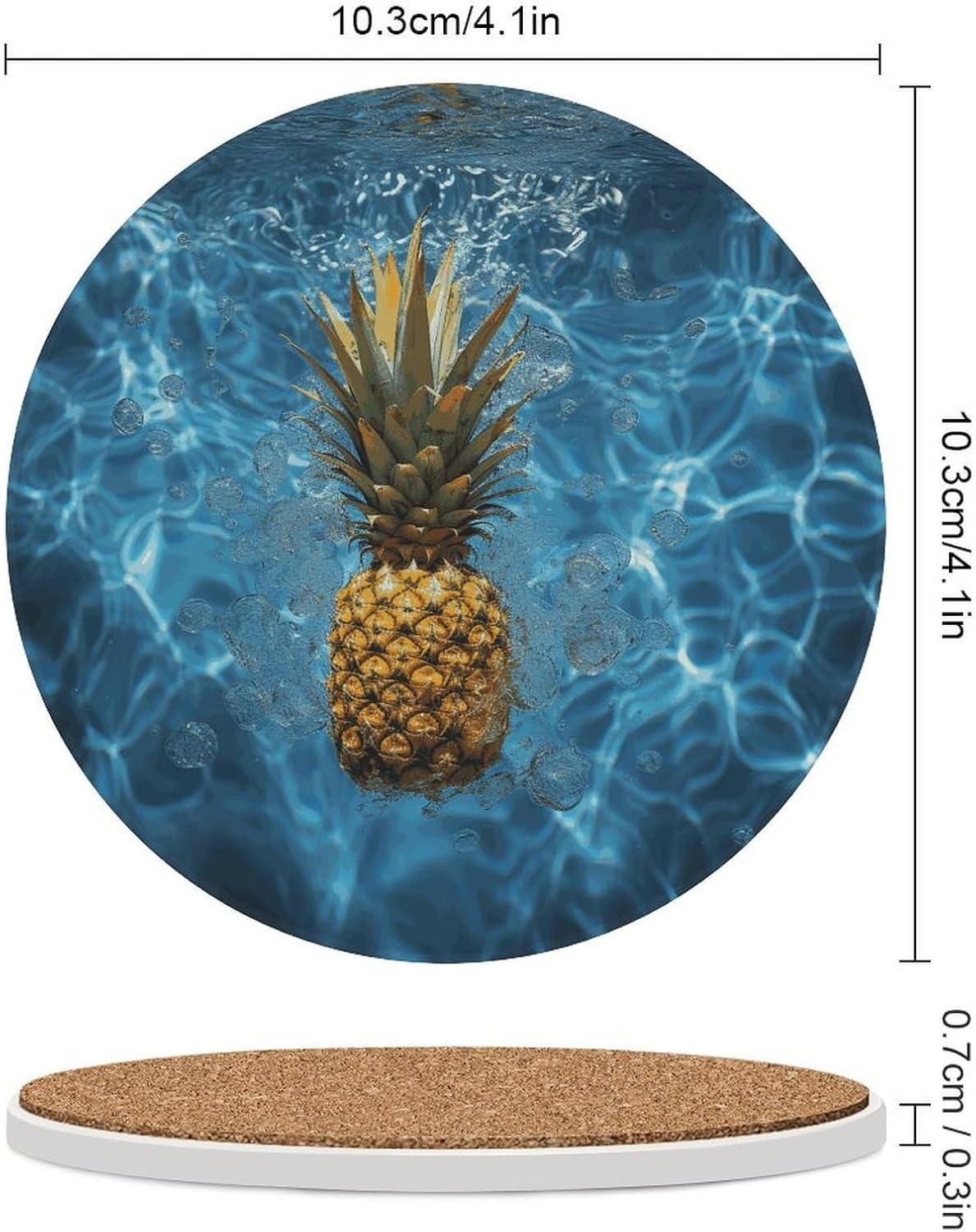 Pineapple in The Pool Coaster with Cork Base Drink Coasters for Coffee Table Decor Modern Cup Coasters with Non-Slip & Heat-Resistant Cute Ceramic Table Coaster for Home Dining